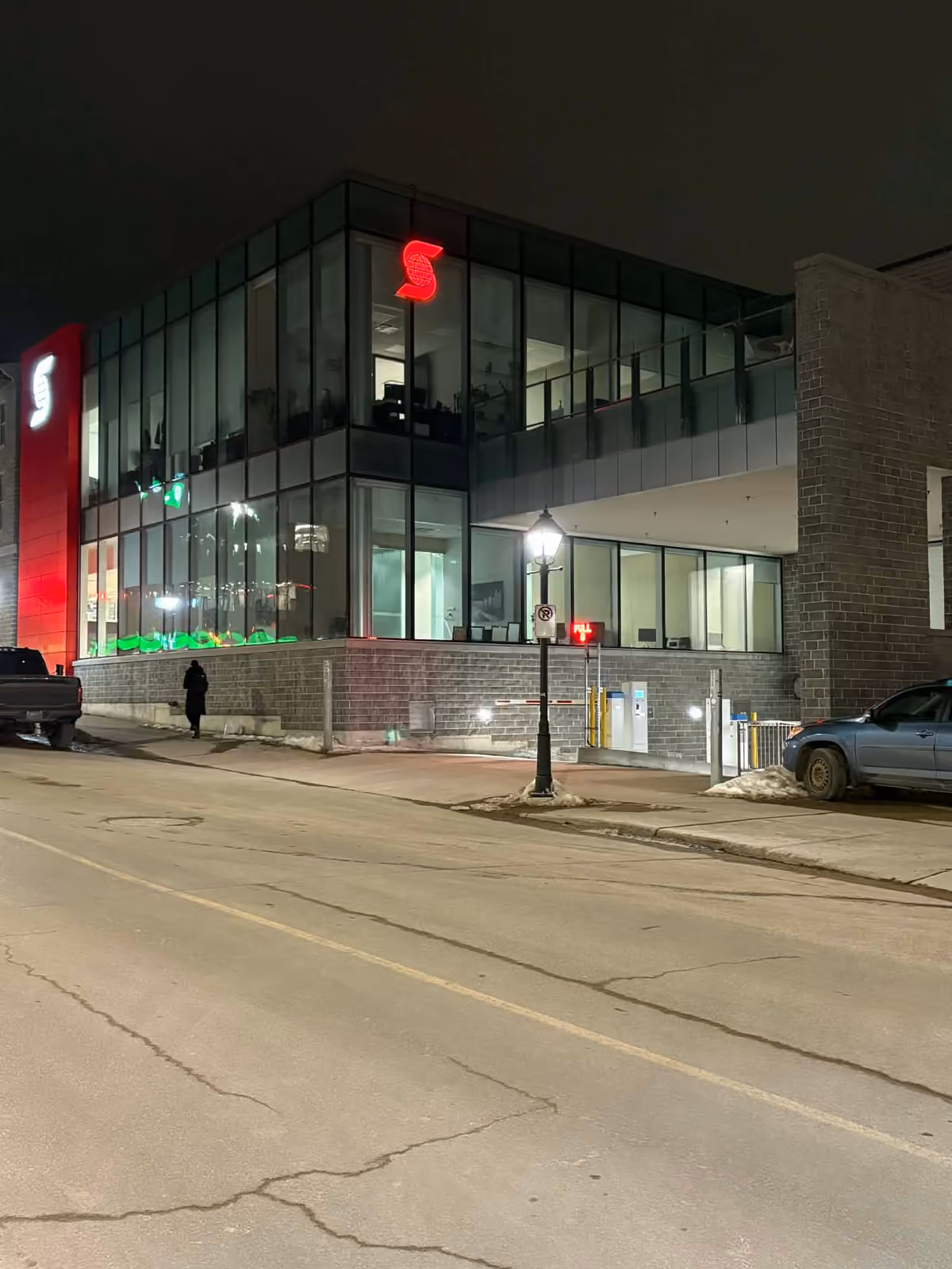 Completed Lexoh access installation at Scotiabank Kingston at night