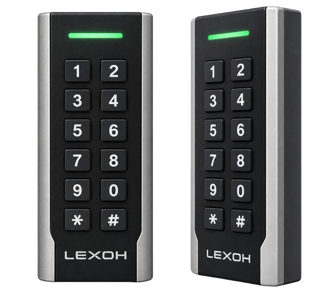 Lecteur d’accès RFID Lexoh, vues de face et de trois quarts